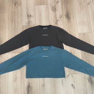 GREY AND BLUE CROPPED ALPHALETE GYM SHIRTS